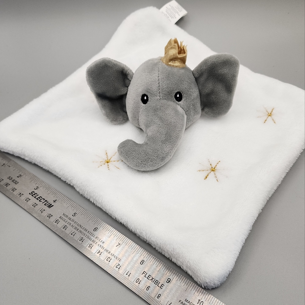 Lila & Jack White Gold Stars Lovey Gray Elephant With Crown Security Blanket‎